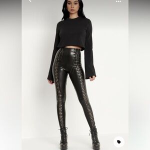 Blackmilk Traveller Lace up HW leggings L NWT faux leather goth Witcher
